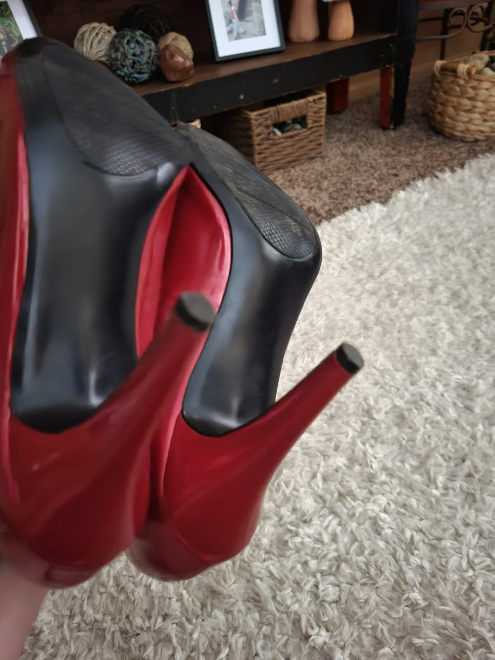 Apostrophe Red Peep-Toe High Heels Cherry Red Sz 7.5